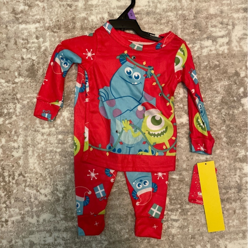 Pixar Christmas Holiday Kids Monsters Inc Pajama Set - Red size 12M-NWT